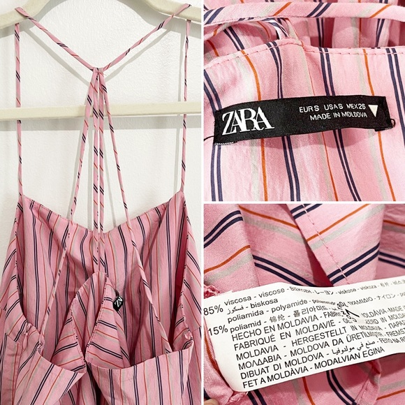 Zara Striped Strappy Poplin Maxi Dress Pink S - Picture 10 of 11